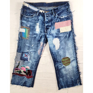Upcycled Hollister Distressed Appliqué Cropped Boyfriend Jeans